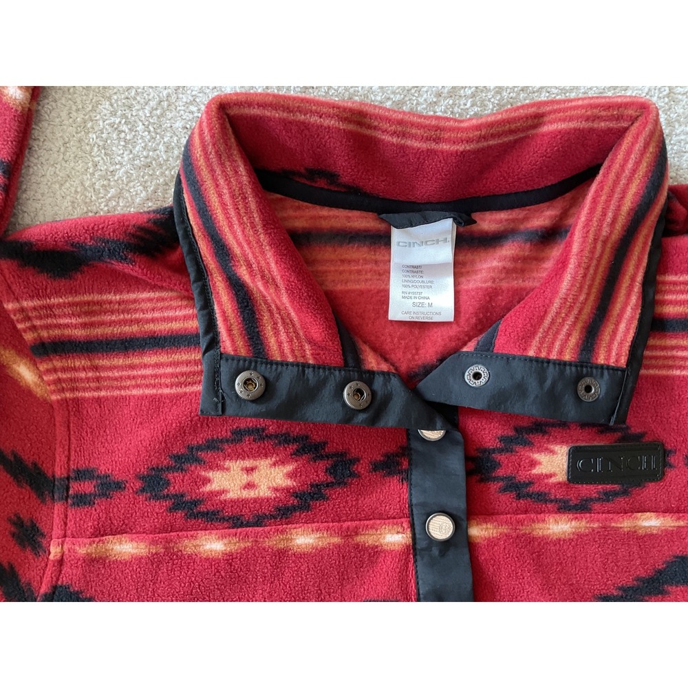 Cinch Red Aztec Southwestern Snap Neck Polar Fleece Pullover Jacket Size M - Picture 6 of 11